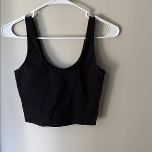 Black tank top with racing pattern on the side
